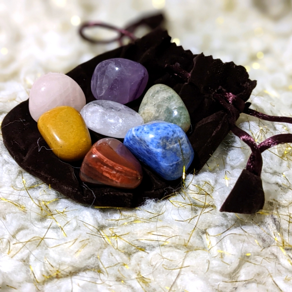 Polished Gemstone Starter Kit Velvet Pouch Rocks Geology Quartz Jasper Lazuli - Picture 3 of 8